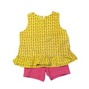 VTG Carters Girls 24M Outfit Set Ruffle Sunflower Shirt Pink Shorts Retro Summer